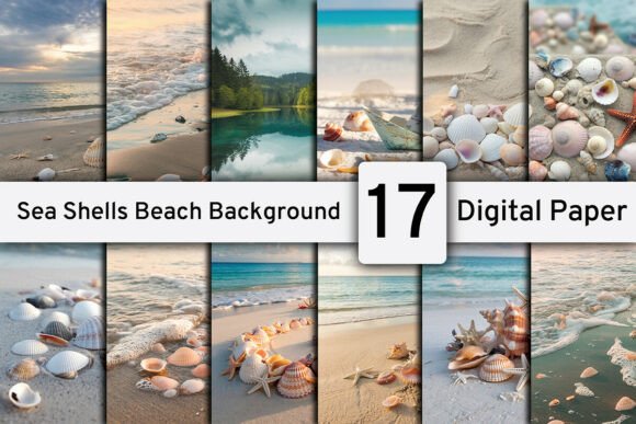 Beach Sea Shells Backgrounds Paper Pack for Creative Projects