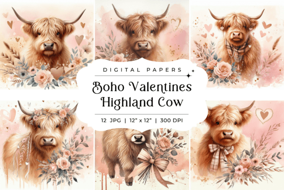 Boho Valentines Highland Cow Backgrounds: A Designer's Sweet Spot