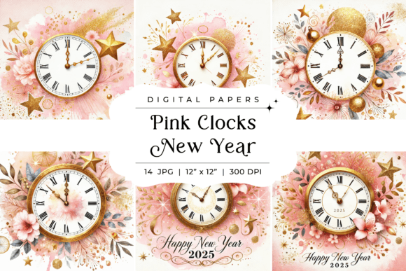 Elegant Pink Clocks New Year Backgrounds for Your Designs