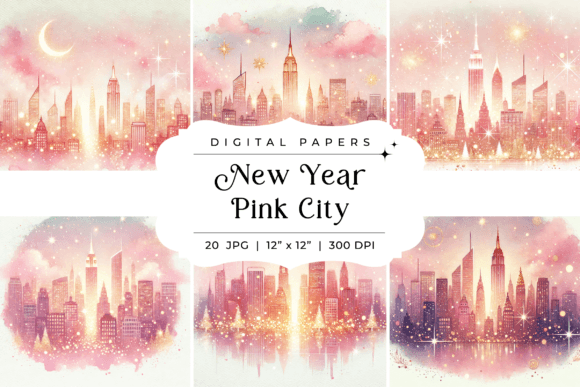 Enchanting New Year Pink City Backgrounds for Creative Projects
