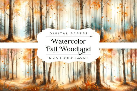 Enchanting Watercolor Fall Woodland Backgrounds for Designers