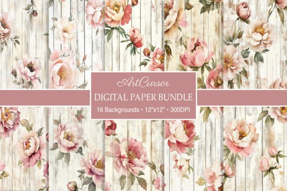 Shabby Watercolor Peony Wood Backgrounds: A Designer's Dream