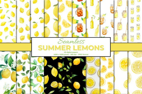 Summer Lemon Seamless Backgrounds Bundle