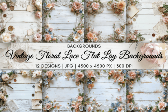Timeless Romance: The Vintage Floral Lace Flat Lay Backgrounds