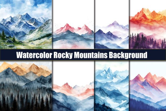 Watercolor Rocky Mountains Backgrounds for Creative Design